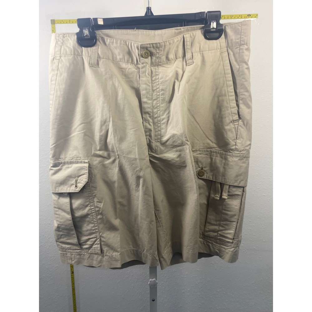 Mens Khaki Ripstop Cargo Shorts Tan Cotton Blend Utility Multi Pocket 35 Waist